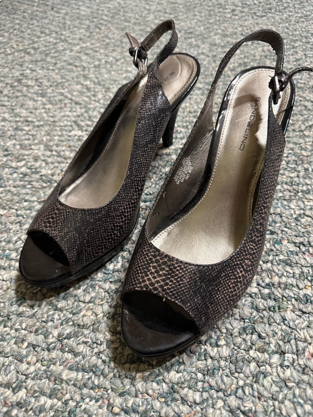 Bandolino Snake-Print Peep Toe Slingback Heels